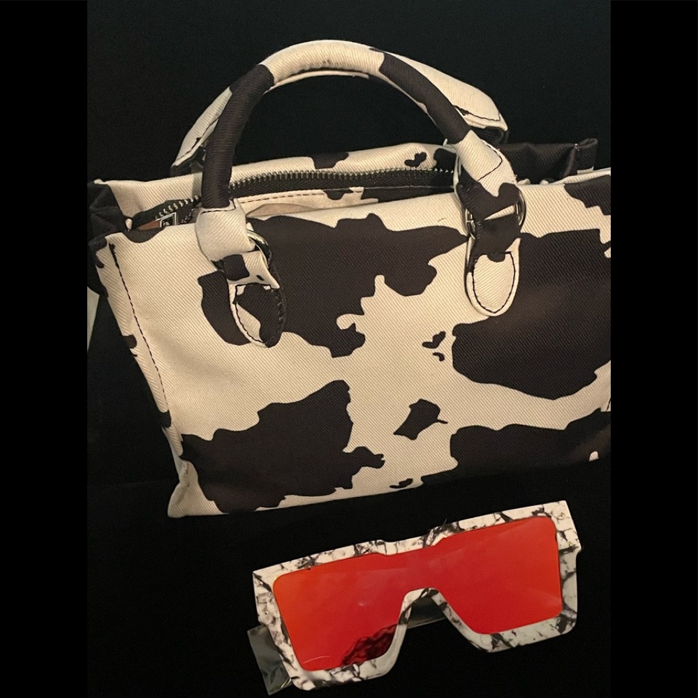 1 left Instock 😢 CowPrint White Denim Chain Crossbody Bag